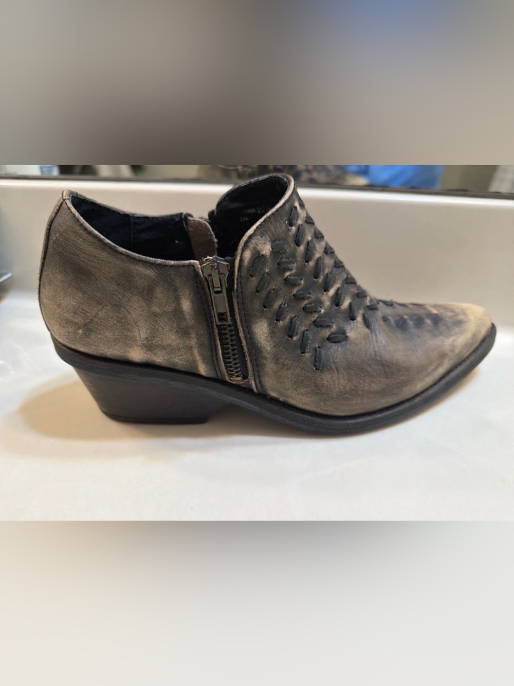 Free People Metallic Pewter Ankle Boot with Side Zip
